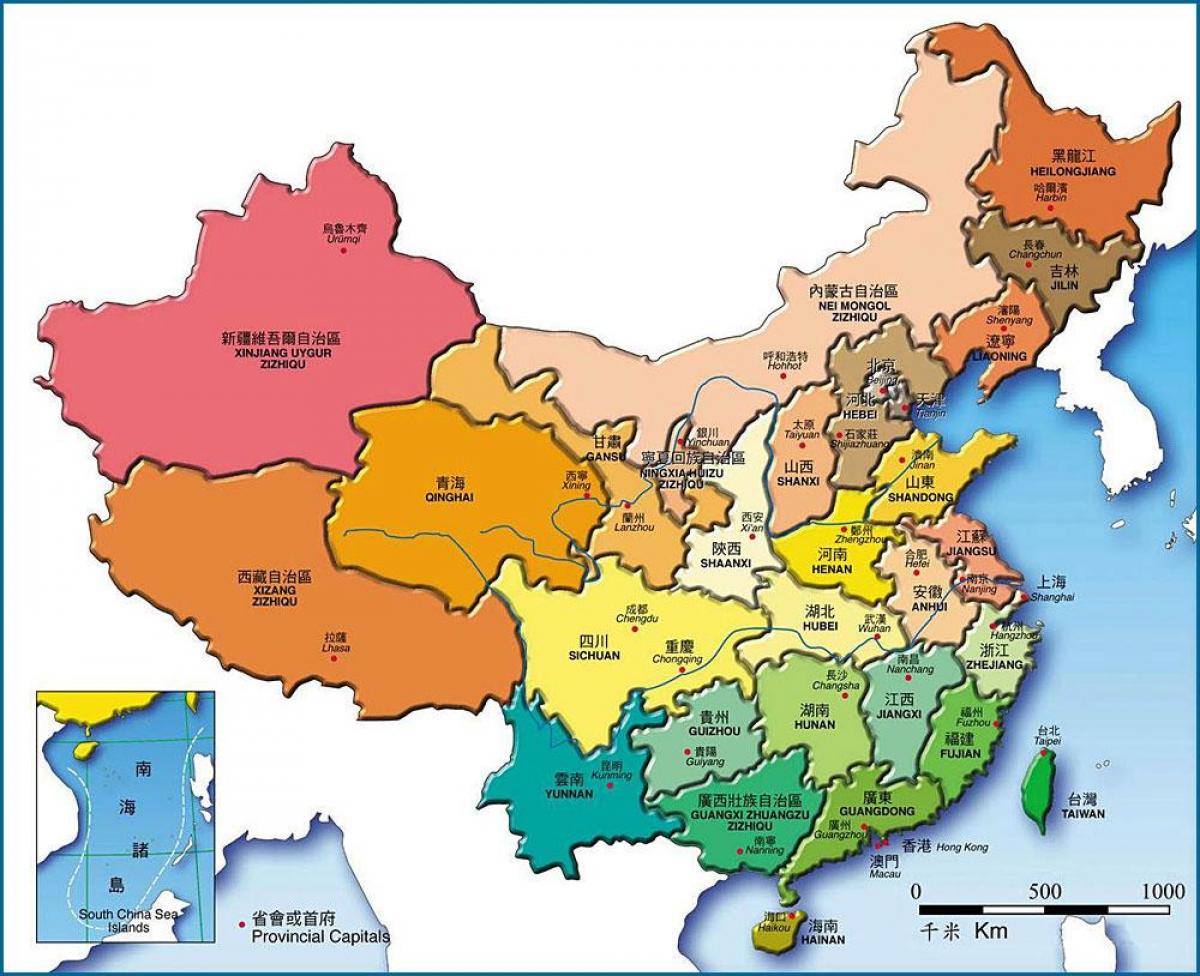 harta e Kinës krahinave
