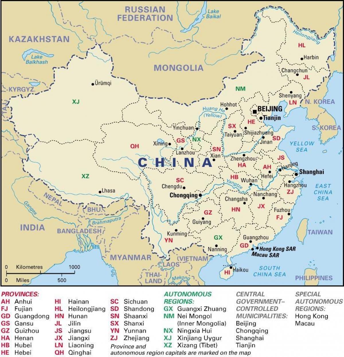 krahinat e Kinës hartë