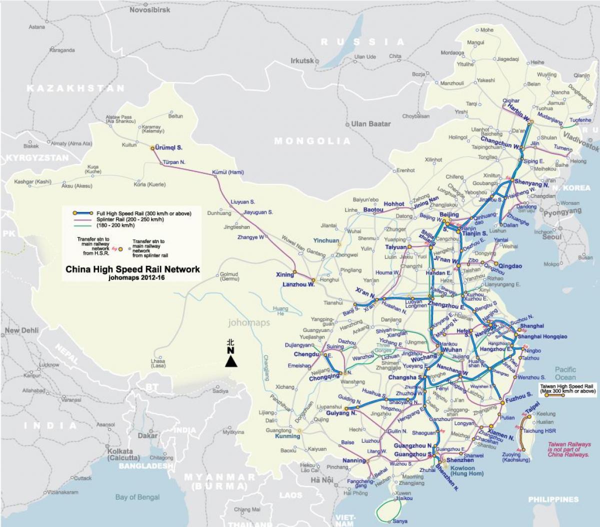 shpejtësi të lartë hekurudhor Kinë hartë