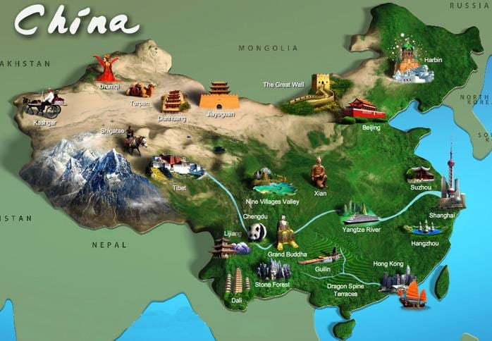 harta e Kinës atraksione turistike
