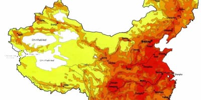 Dendësia e popullsisë, Kina hartë